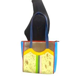 Hayes Sustainable One of a Kind Leather Tote Bag Purse Colorful Patchwork Artsy